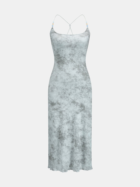 Beaded Strap Tie Dye Bodycon Midi Dress