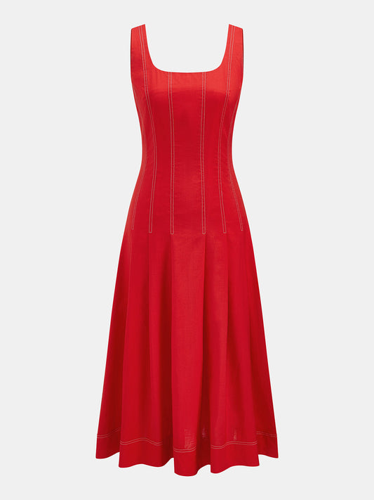 Square Neck Stitched Swing Maxi Dress