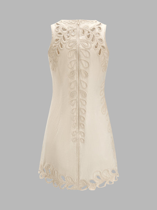 Embroidered Cutout Sleeveless Mini Dress
