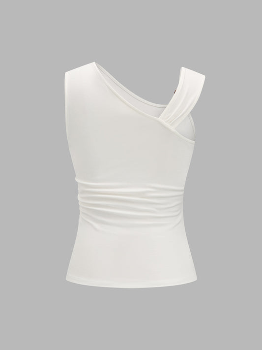 Ring Detail Asymmetric Ruched Tank Top
