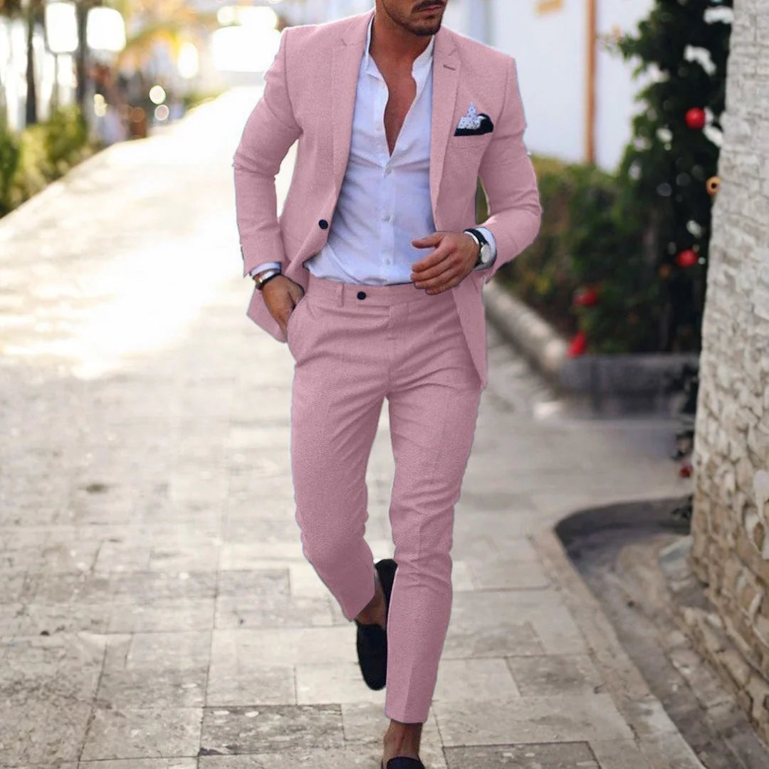 Mario | Traje de Lino de Dos Piezas Slim Fit Hombre Solapa Clásica