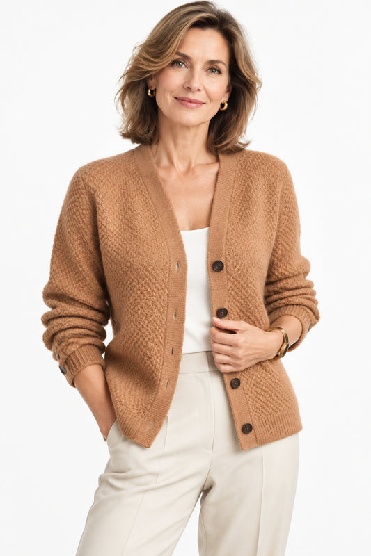 Silema | Chaqueta de Punto Texturizado Mujer Escote V Botones