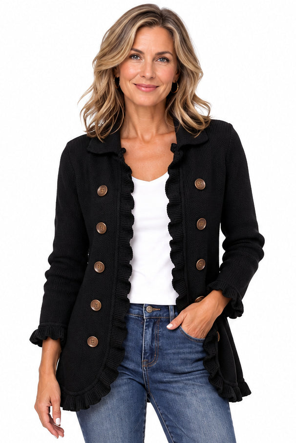 Camila | Chaqueta de Punto Negro con Volantes