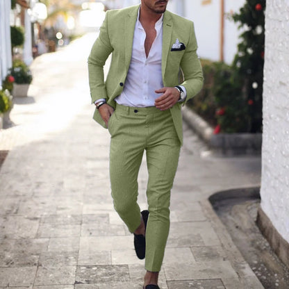Mario | Traje de Lino de Dos Piezas Slim Fit Hombre Solapa Clásica