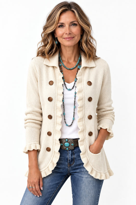 Adelina | Chaqueta de Punto Marfil con Volantes