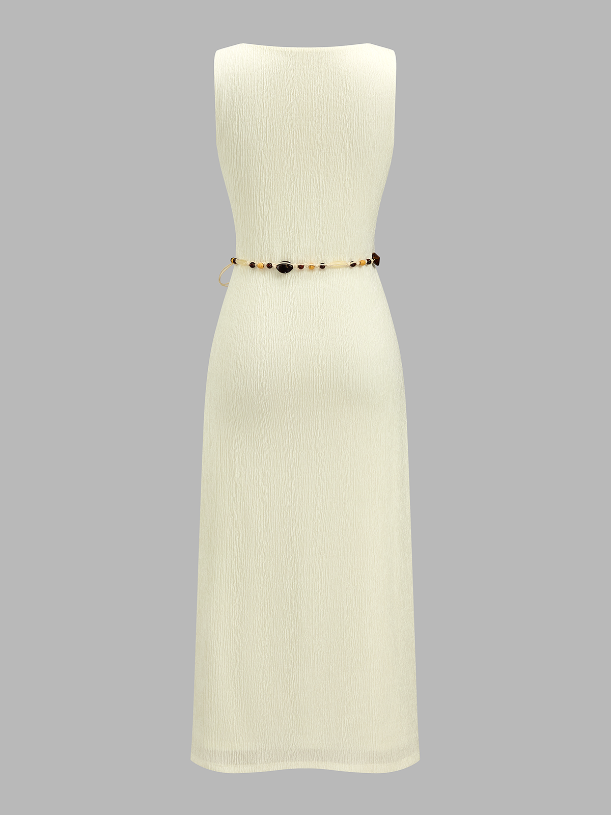 Textured Square Neck Belted Sleeveless Midi Dress