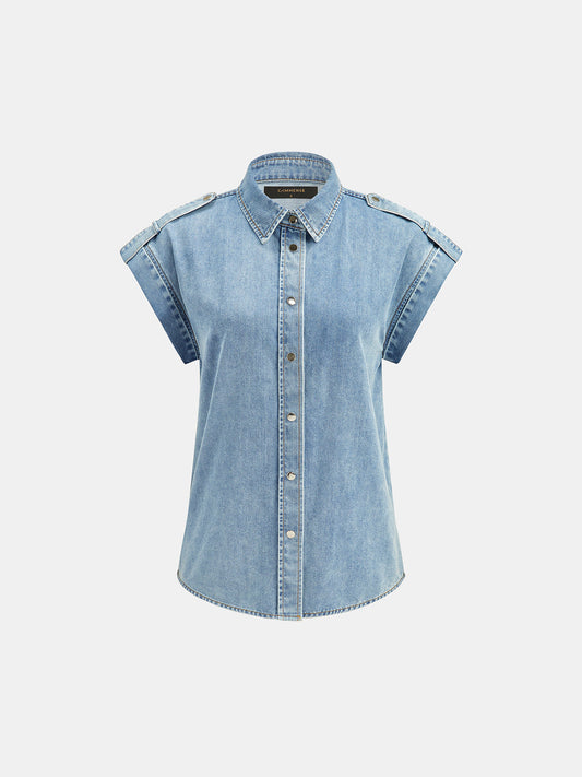 Epaulet Metal Button Denim Shirt