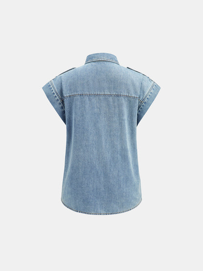 Epaulet Metal Button Denim Shirt