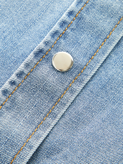Epaulet Metal Button Denim Shirt