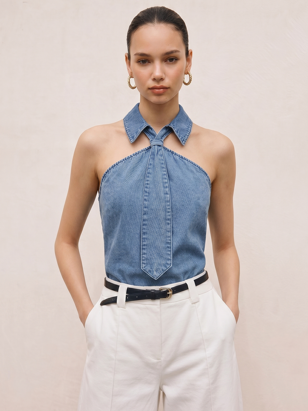 Elba Top Denim Corbata