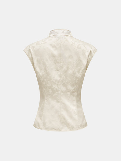 Metal Frog Button Jacquard Sleeveless Vest