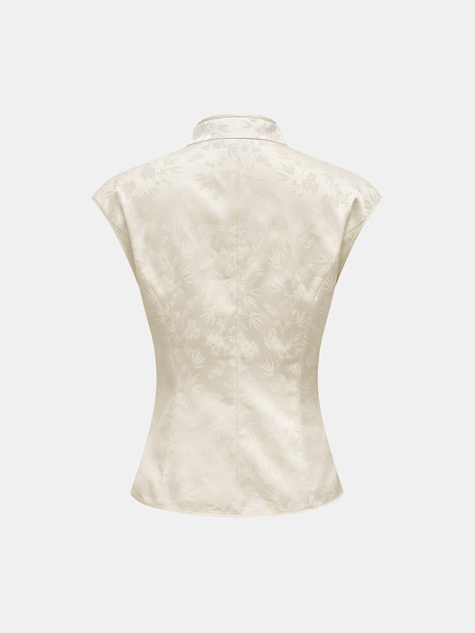 Metal Frog Button Jacquard Sleeveless Vest