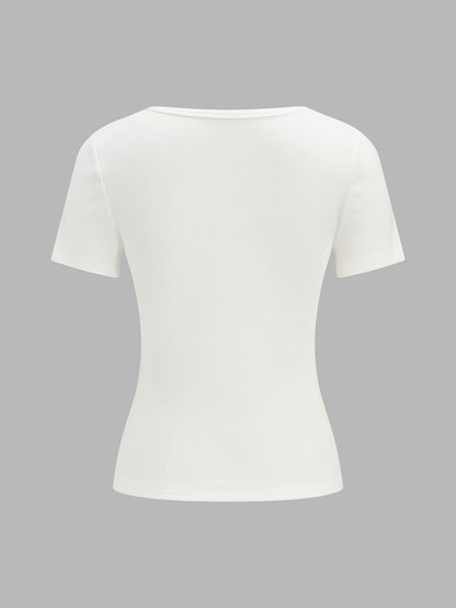 Henley Casual Ribbed Short Sleeve Top