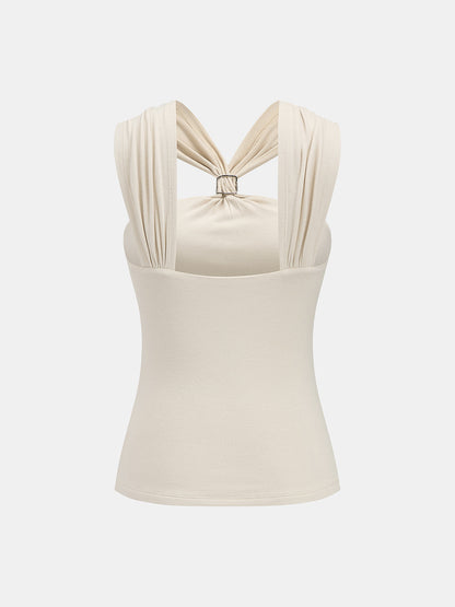 Metal Detail Twist Fitted Tank Top