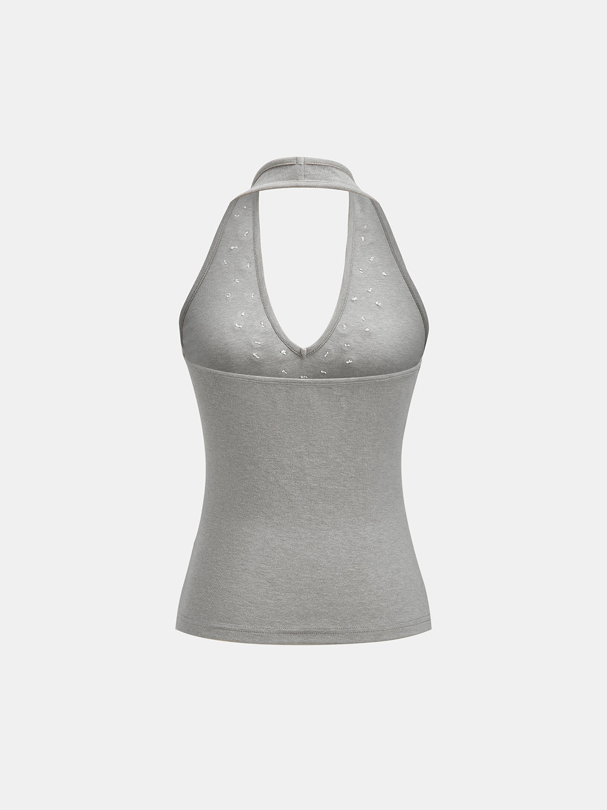 Button Embellished Halter Neck Fitted Tank Top