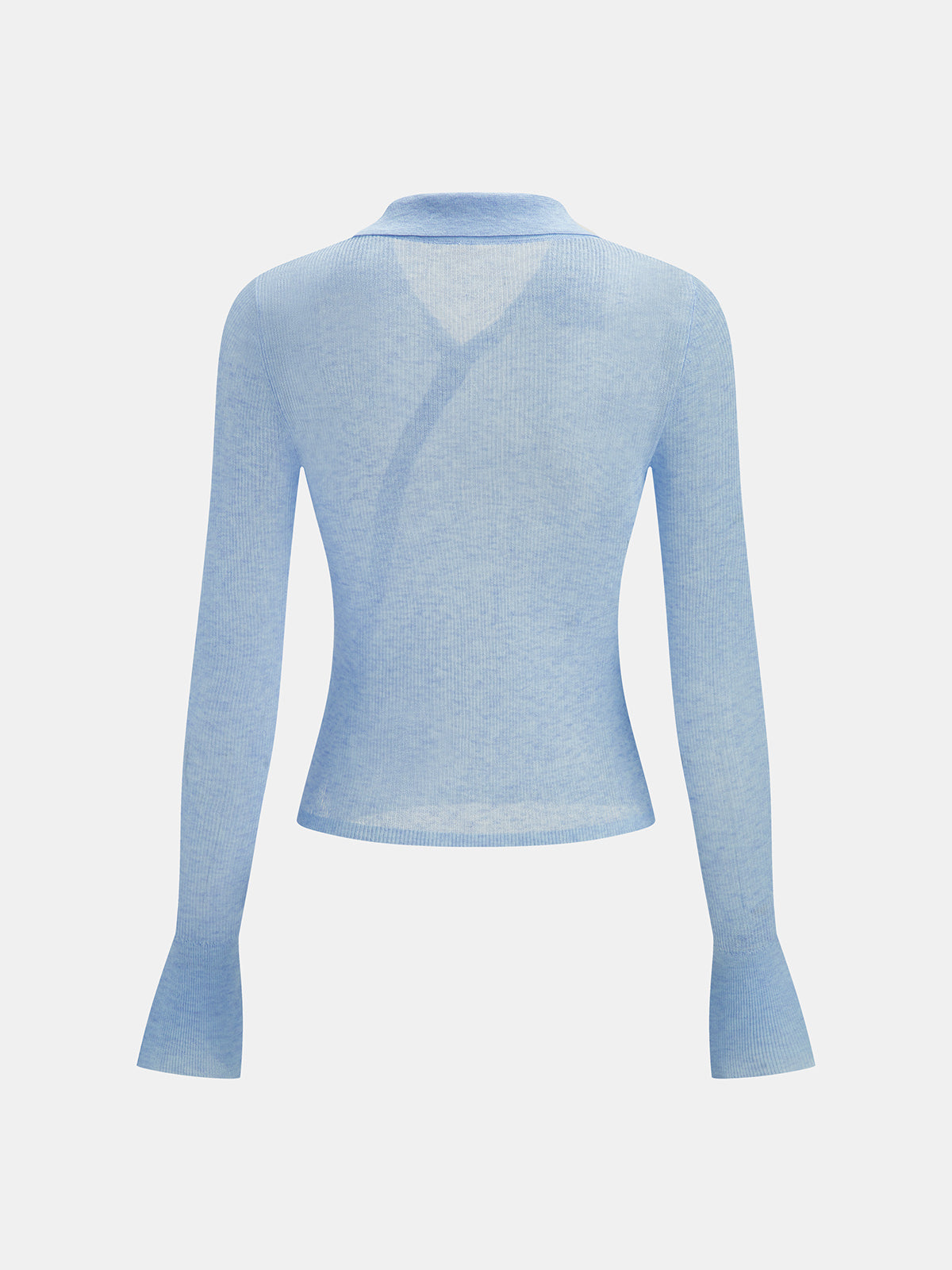 Diagonal Button Collared Sheer Knit Top