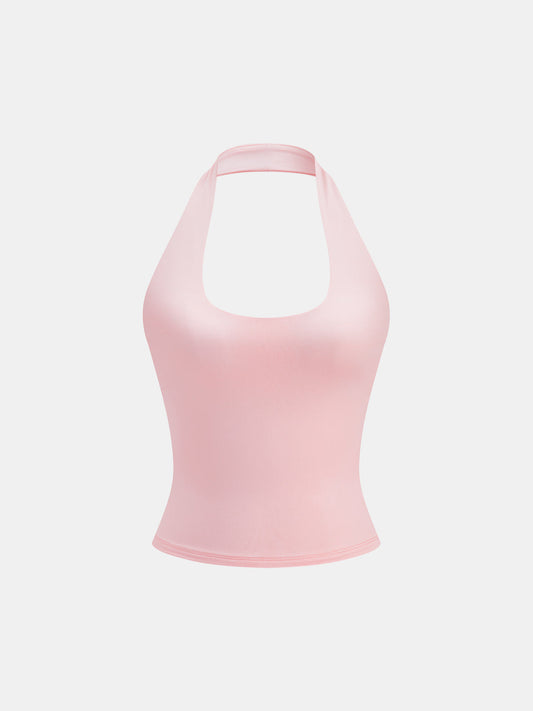 Back Twist Cutout Halter Tank Top