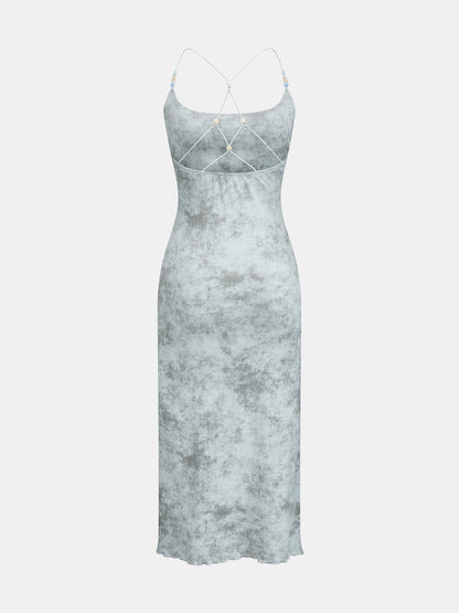 Beaded Strap Tie Dye Bodycon Midi Dress