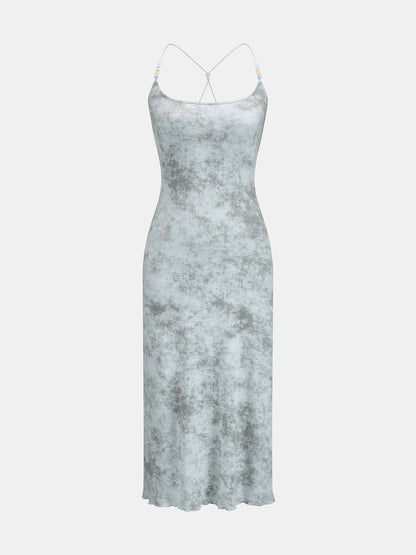 Beaded Strap Tie Dye Bodycon Midi Dress