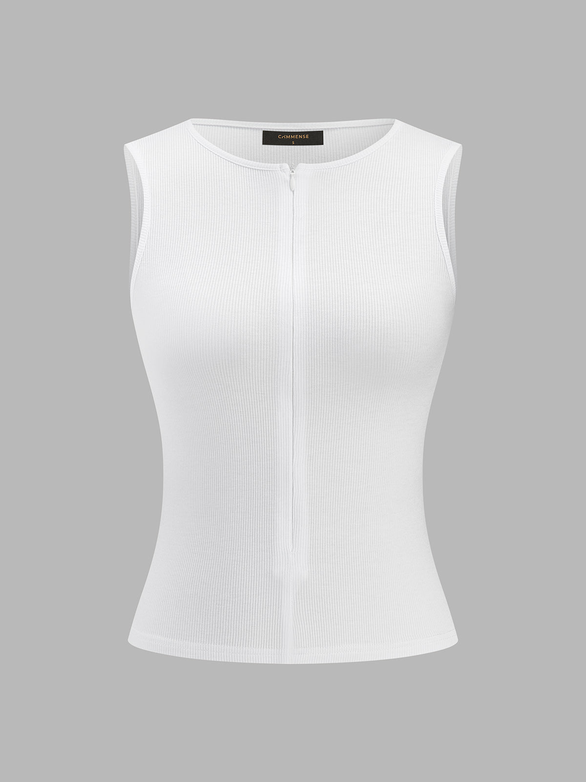 Front Zip Ribbed Slim Fit Sleeveless Tank Top