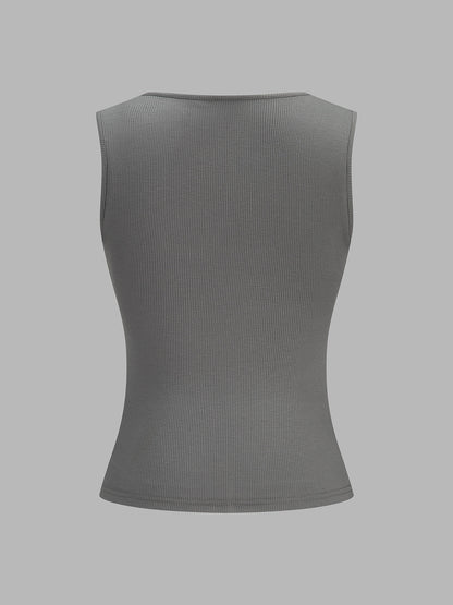 Front Zip Ribbed Slim Fit Sleeveless Tank Top