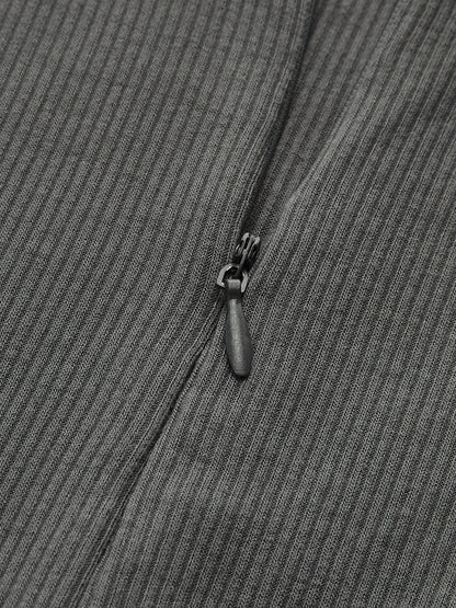 Front Zip Ribbed Slim Fit Sleeveless Tank Top