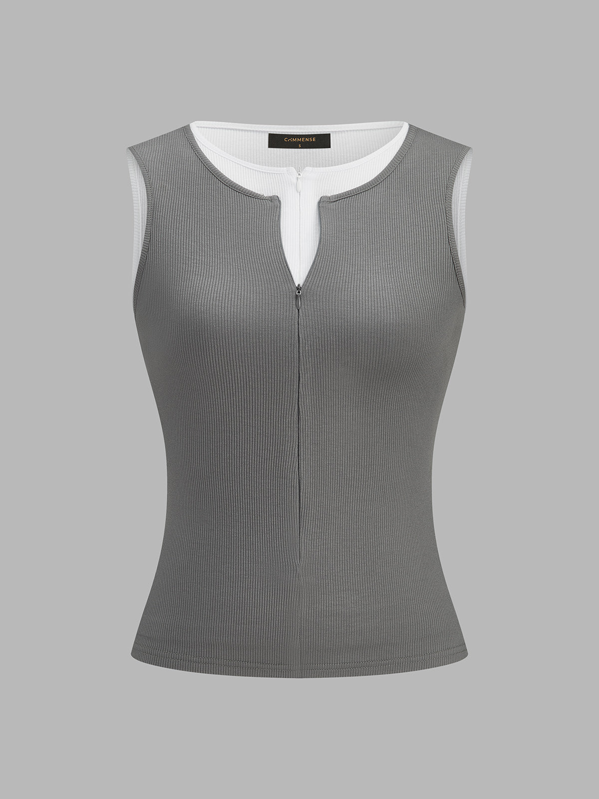 Front Zip Ribbed Slim Fit Sleeveless Tank Top