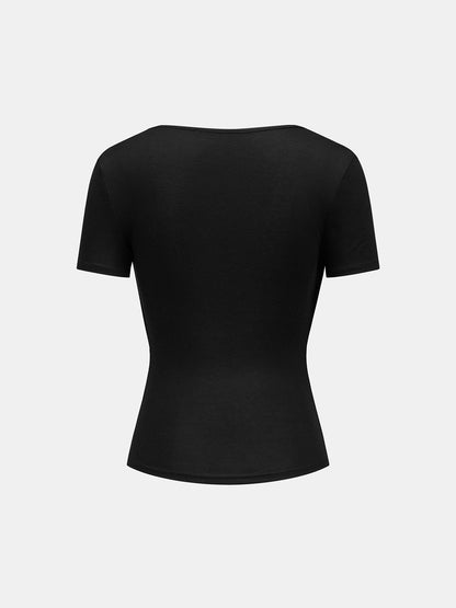 Fake Two Piece Draped Short Sleeve Blouse