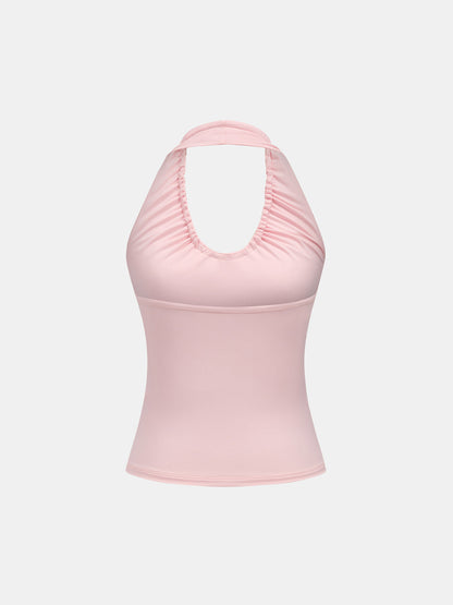 Drawstring Ruched Halter Tank Top