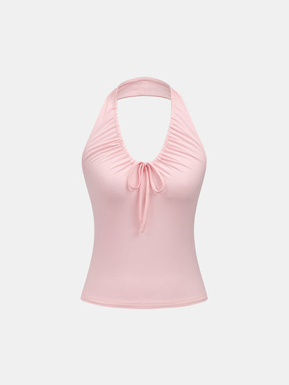 Drawstring Ruched Halter Tank Top