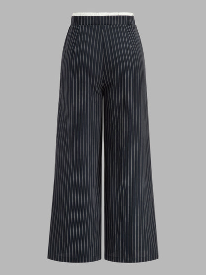 Contrast Waistband Drawstring Pinstripe Pants