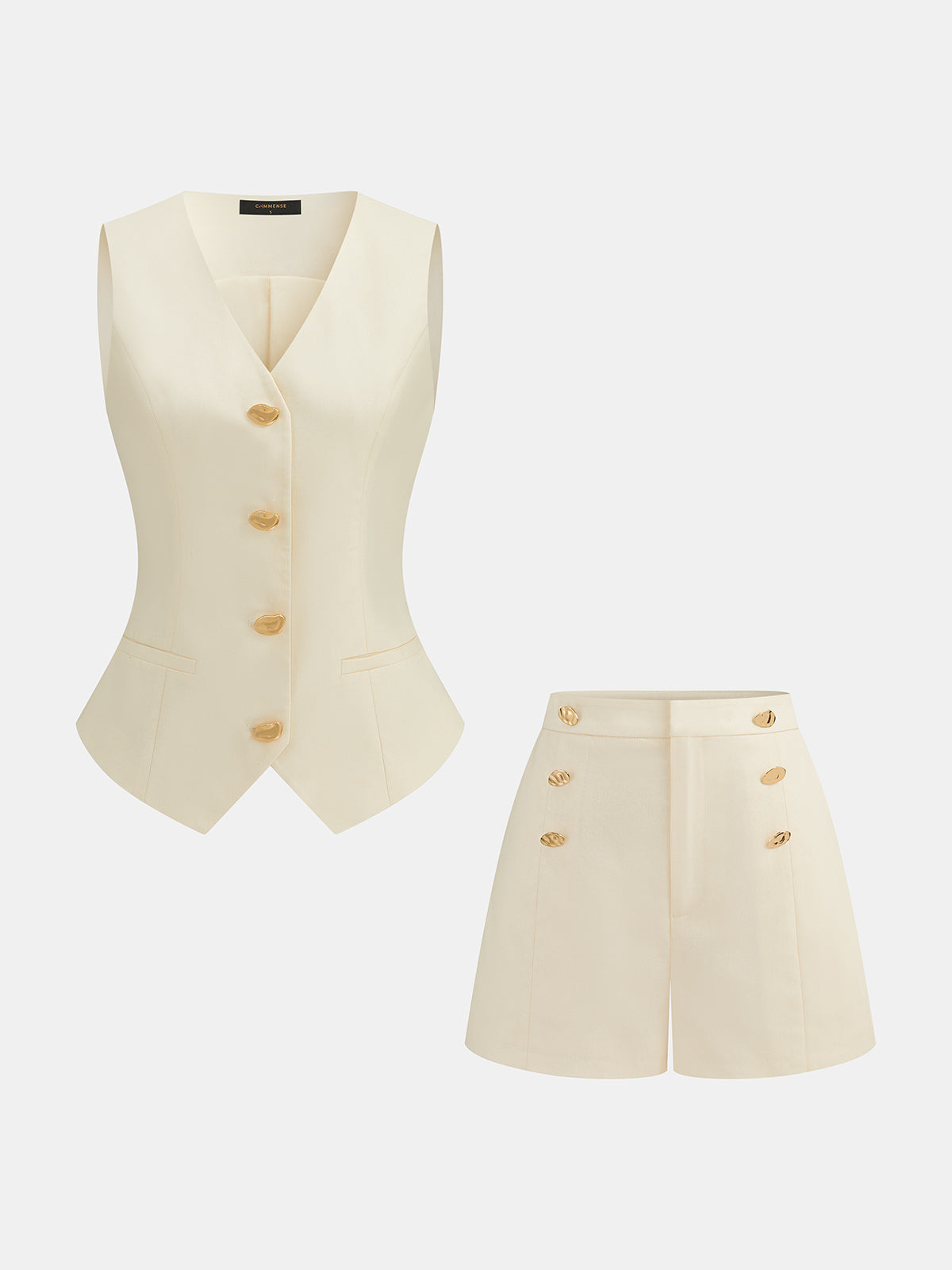 Metal Button Linen Blend Two Piece Shorts Set