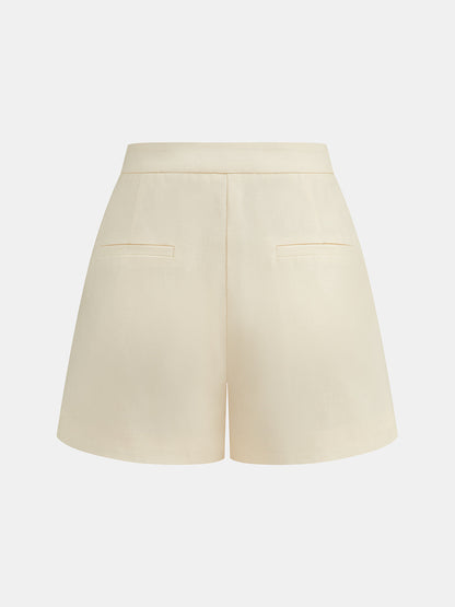 Metal Button Linen Blend Two Piece Shorts Set
