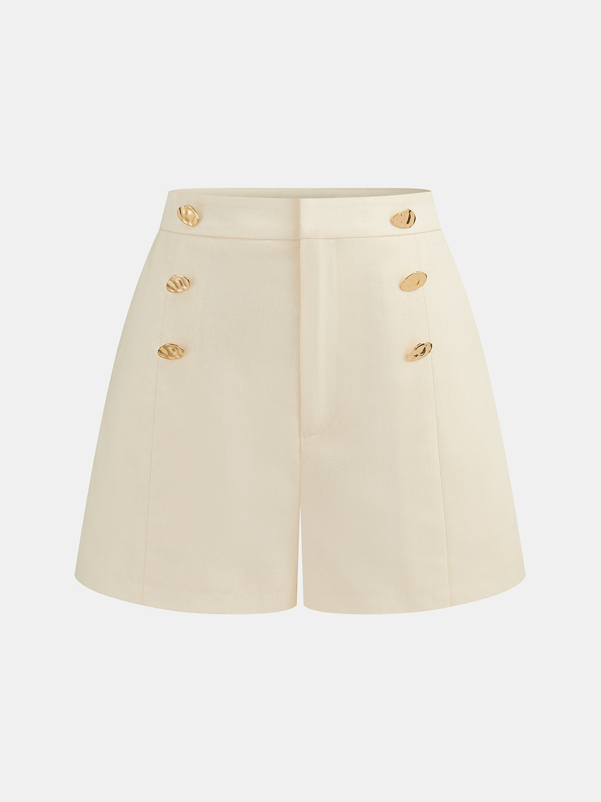 Metal Button Linen Blend Two Piece Shorts Set