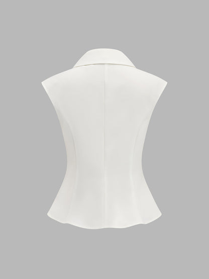 Collared Metal Button Sleeveless Blouse