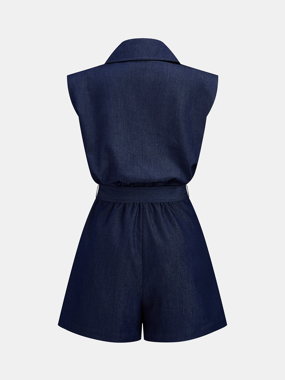 Lapel Belted Sleeveless Pleated Romper