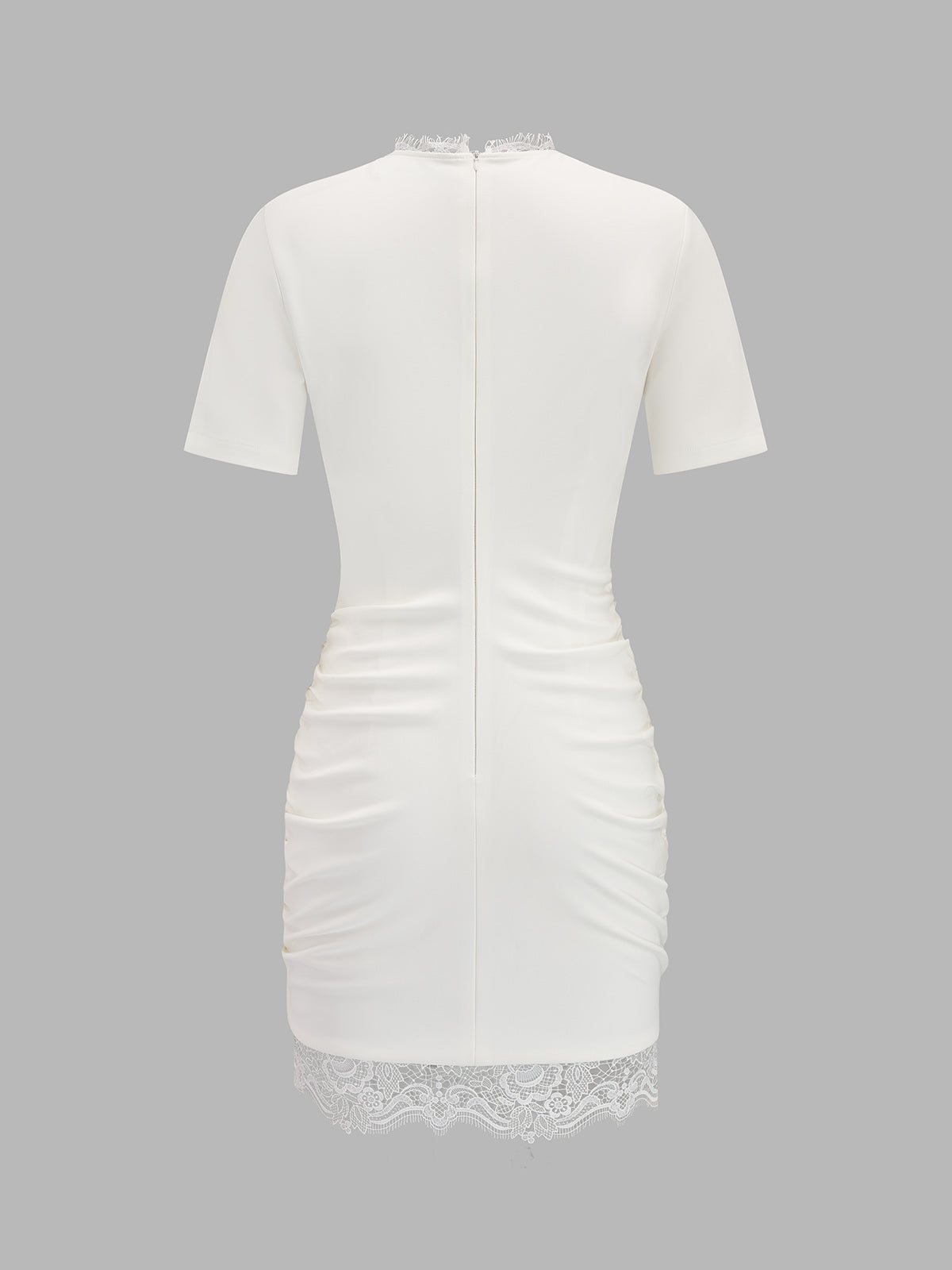Lace Trim Ruched Keyhole Mini Dress