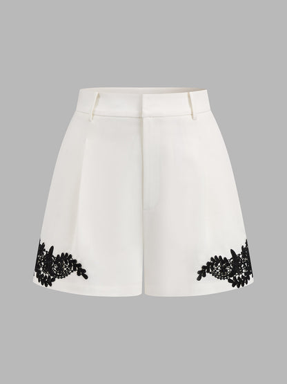 Cross Halter Top & Lace Applique Shorts Set