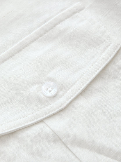 Cotton Linen Pocket Drawstring Shirt Romper