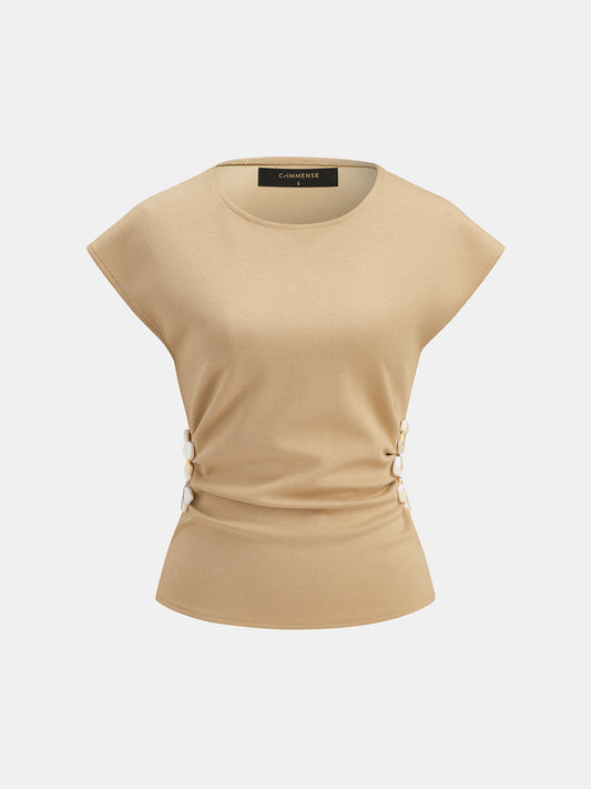 Beaded Cutout Ruched Sleeveless Top