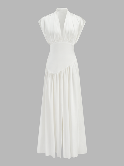 Deep V High Slit Satin Maxi Dress