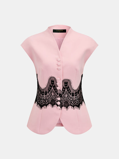 Lace Panel Cap Sleeve Blouse & Pants Set