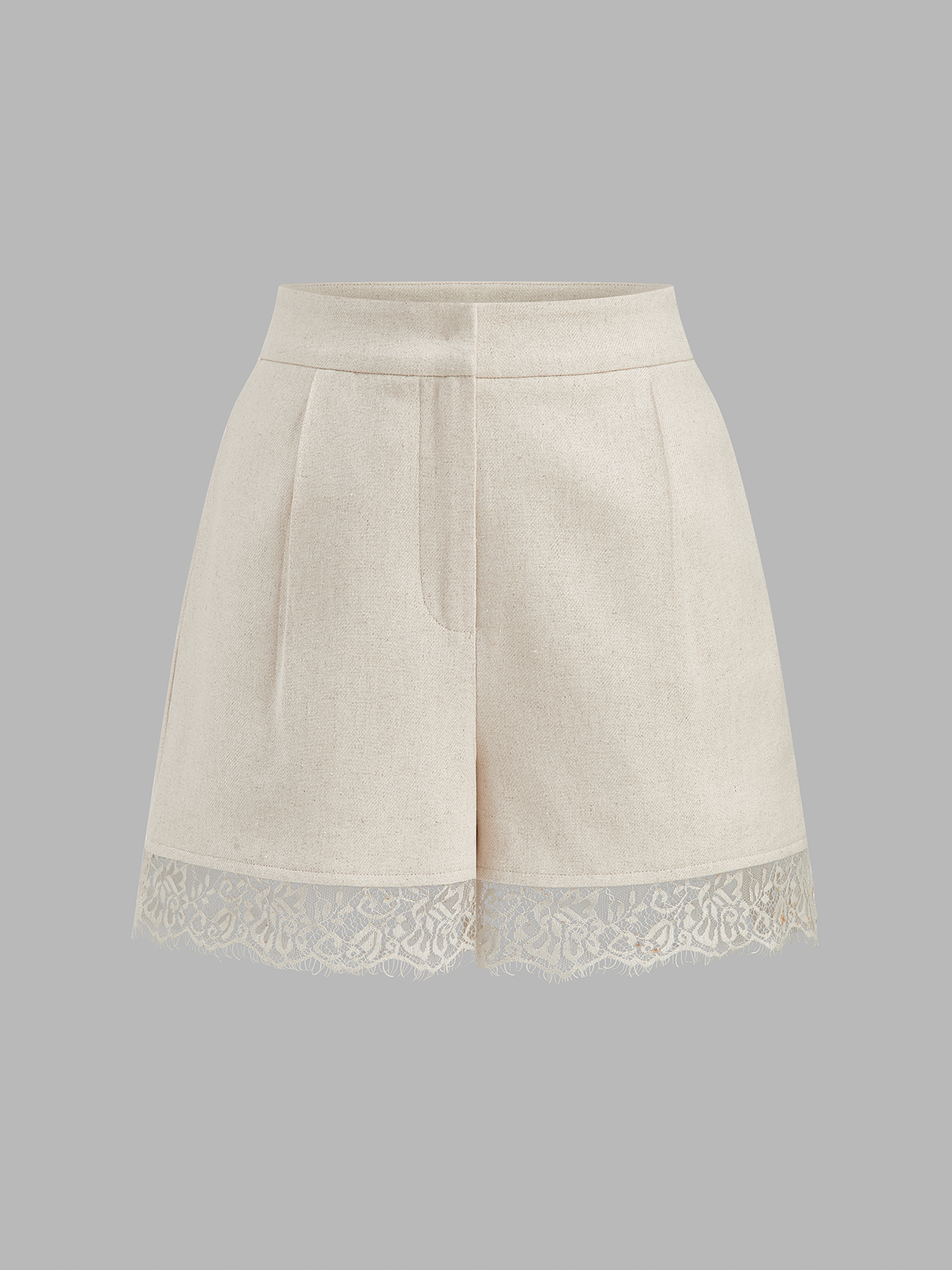 Cotton Linen Lace Hem Blazer & Shorts Set