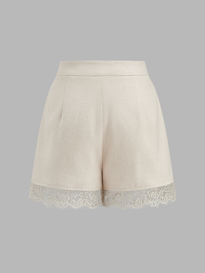 Cotton Linen Lace Hem Blazer & Shorts Set