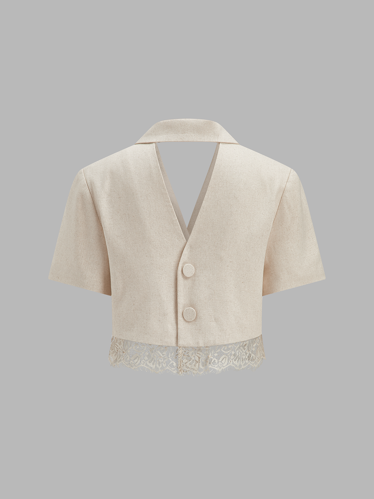 Cotton Linen Lace Hem Blazer & Shorts Set