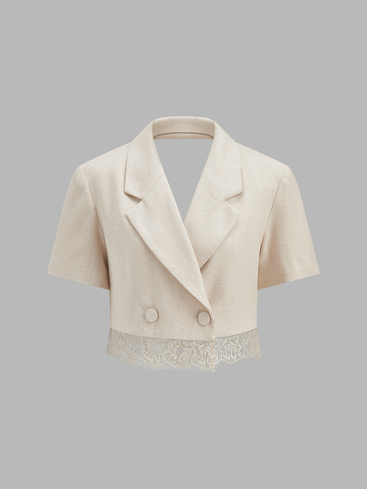 Cotton Linen Lace Hem Blazer & Shorts Set