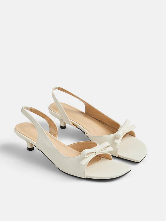 Bow Decor Square Toe Slingback Kitten Heels