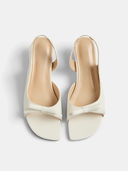Bow Decor Square Toe Slingback Kitten Heels