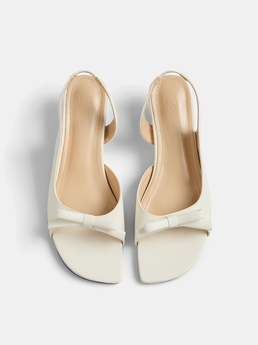 Bow Decor Square Toe Slingback Kitten Heels
