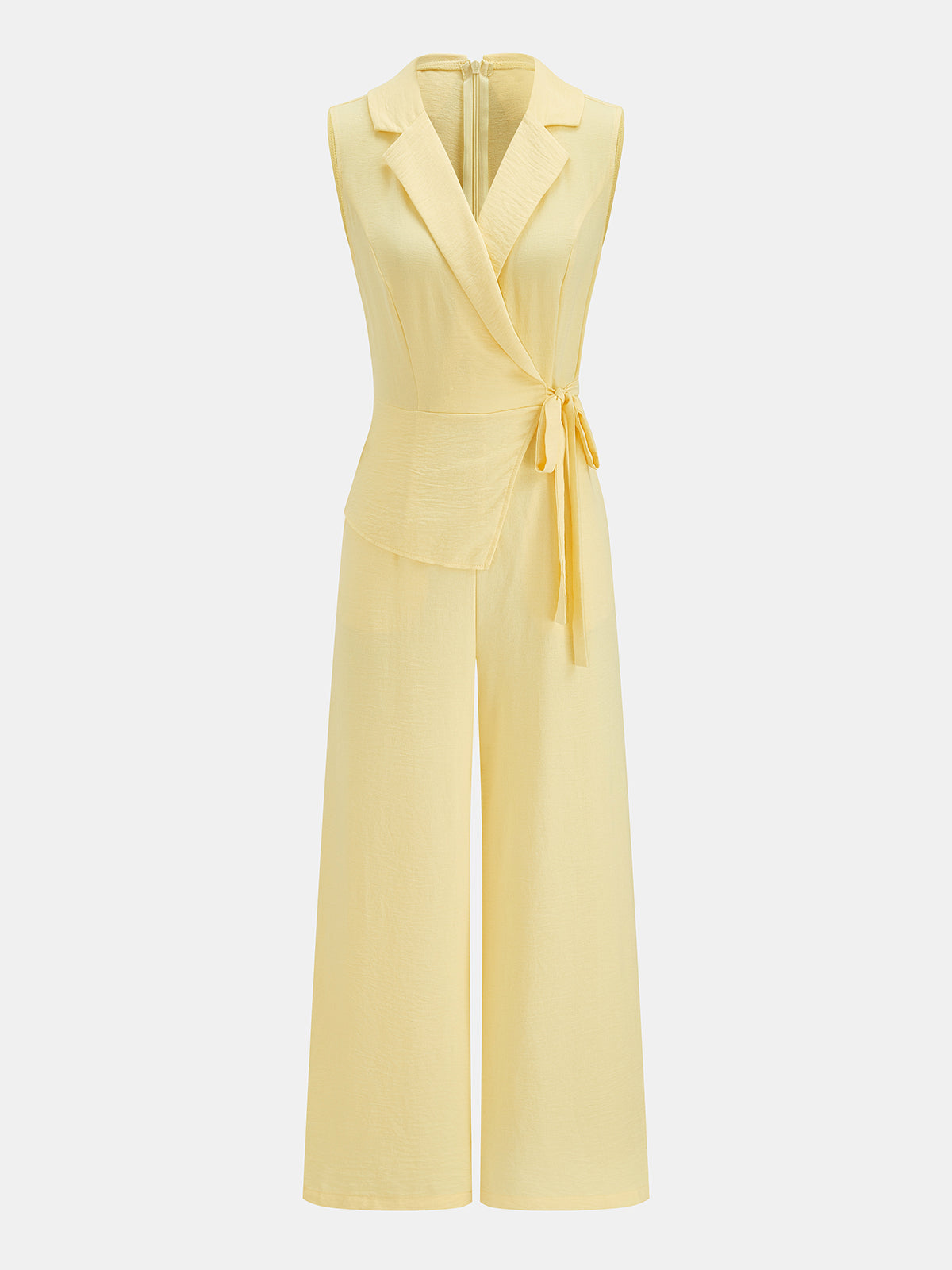 Lapel Wrap Tie Waist Wide Leg Jumpsuit